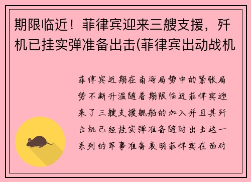 期限临近！菲律宾迎来三艘支援，歼机已挂实弹准备出击(菲律宾出动战机)